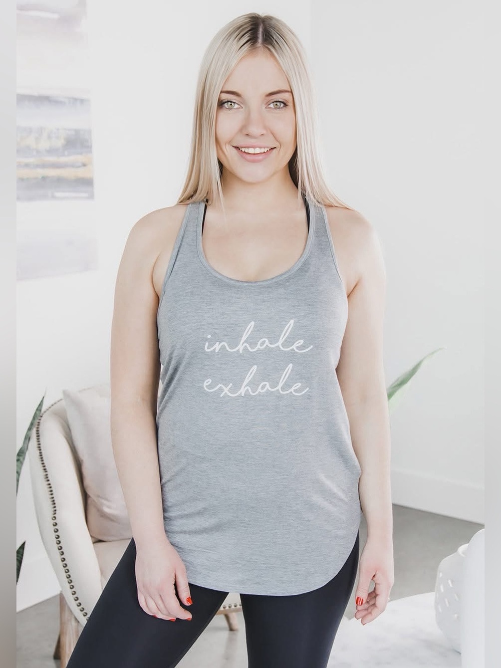 Inhale, Exhale Tank 🍒 Heather Grey, Size Small **loose fit